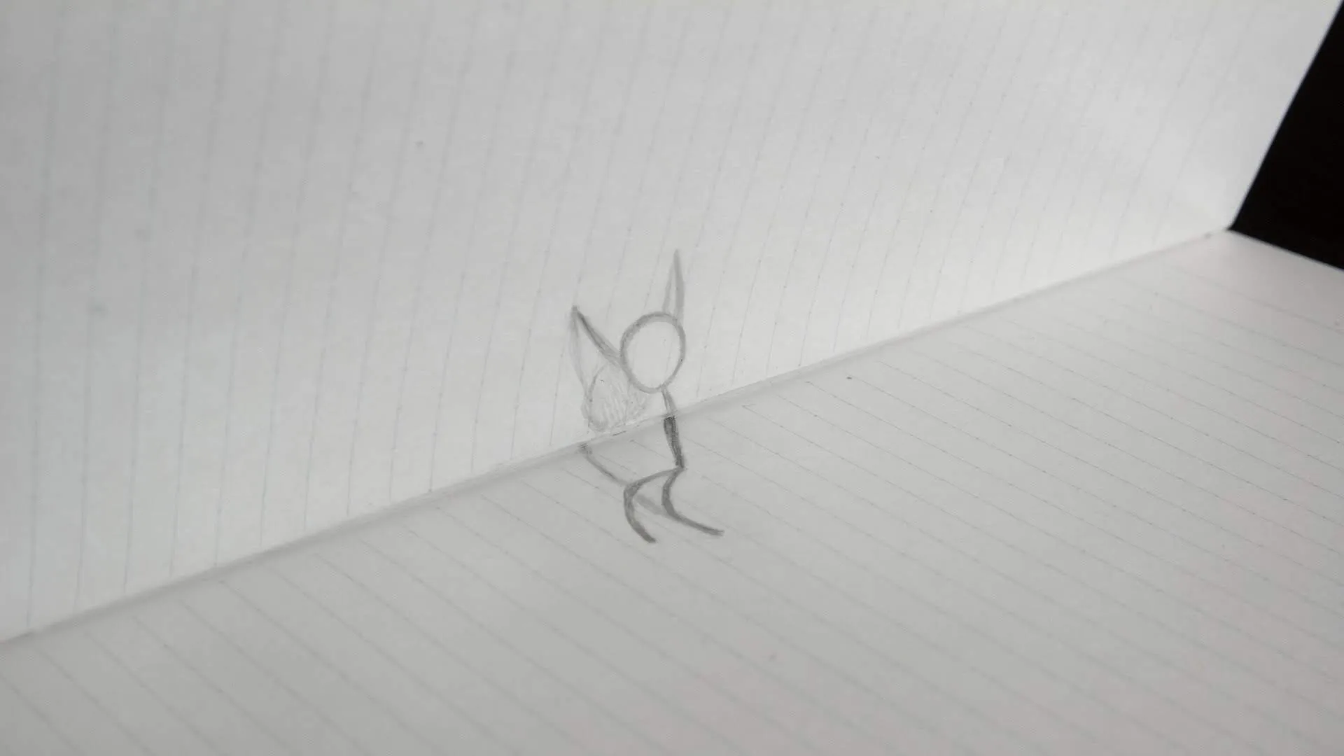 『コクヨノート戦争』場面カット④ 閉じられるノートを必死に止める棒人間